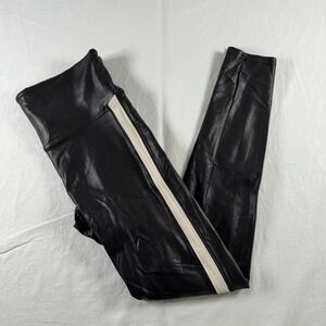 Spanx Women's Size M Black Faux Leather Track Stripe Leggings 20187R